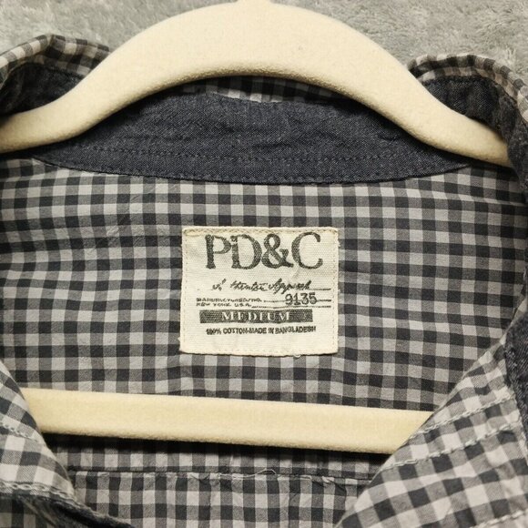 PD & C Shirt Men's Size MEDIUM Button Up Shirt Check 100% Cotton Flap Pockets - Picture 6 of 12